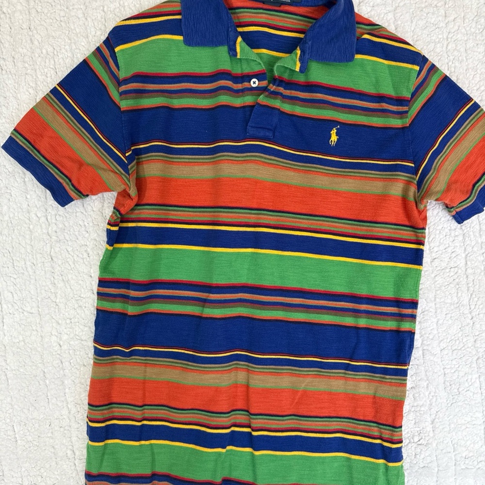Ralph Lauren mens Polo Shirt - Blue, Green, Orange Stripes